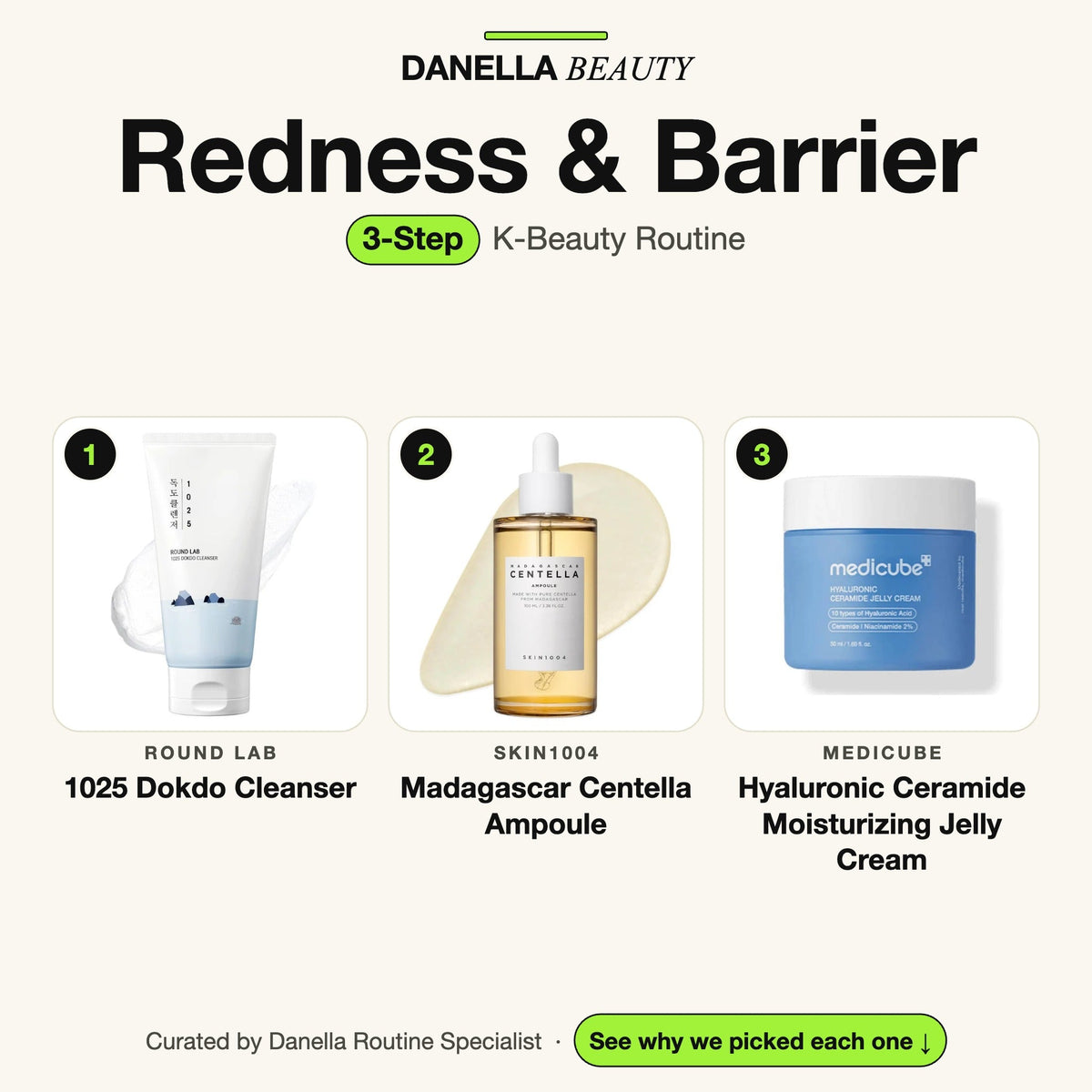 Redness & Barrier Routine, 3-Step with 3 K-beauty products, Danella Beauty