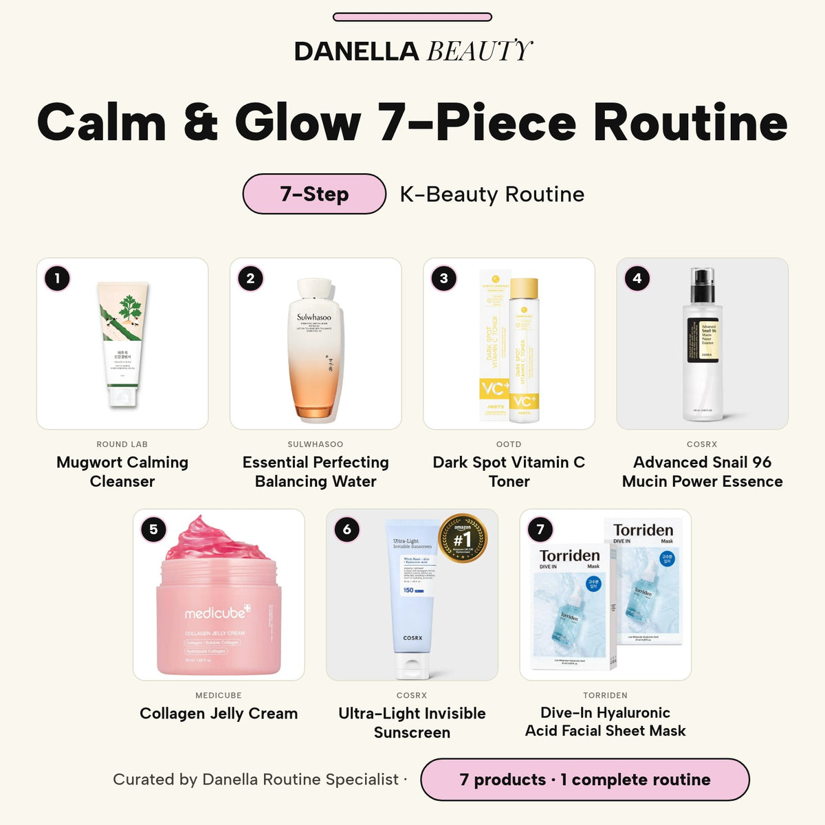 Calm & Glow 7-Piece Routine: Round Lab + COSRX + Medicube + OOTD + Sulwhasoo Mini