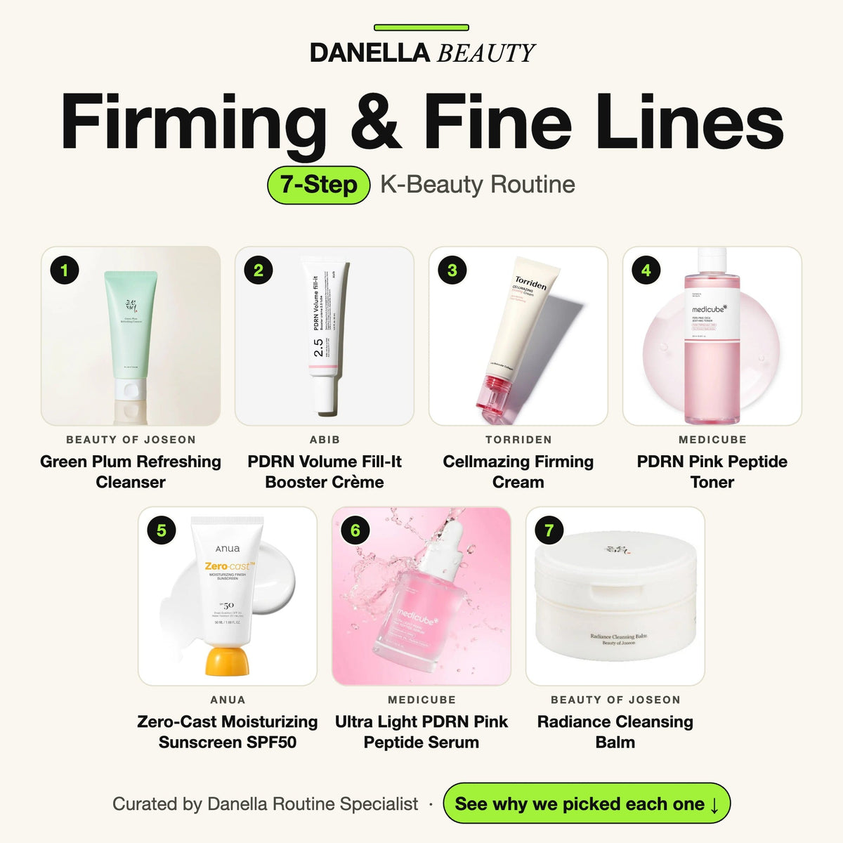 Firming & Fine Lines Routine, 7-Step with 7 K-beauty products, Danella Beauty