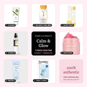 Calm & Glow 7-Piece Routine: cleanser, Sulwhasoo 15ml mini, vitamin C toner, snail essence, jelly cream, sunscreen and sheet mask, Danella Beauty