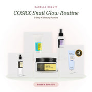 COSRX Snail Glow Routine 5-step K-beauty skincare set from Danella Beauty: Good Morning Gel Cleanser, AHA/BHA Toner, Snail 96 Essence, Snail 92 Cream and Ultra-Light Sunscreen