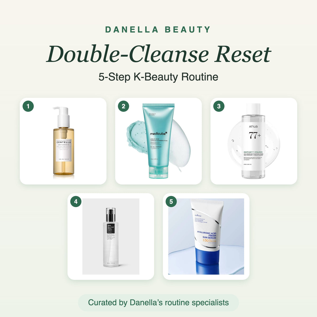 Double-Cleanse Reset – 5-step K-beauty routine set, all 5 products shown, Danella Beauty