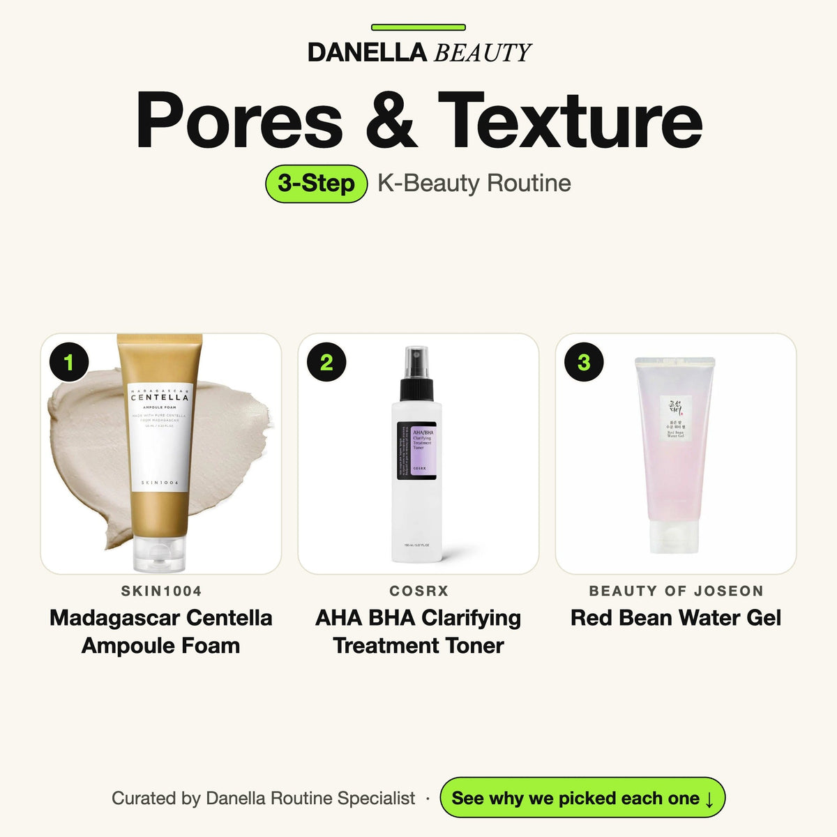 Pores & Texture Routine, 3-Step with 3 K-beauty products, Danella Beauty