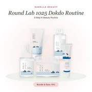 Round Lab 1025 Dokdo Routine 5-step K-beauty skincare set from Danella Beauty: Dokdo Cleanser, Toner, Ampoule, Cream and Birch Juice Sun Cream