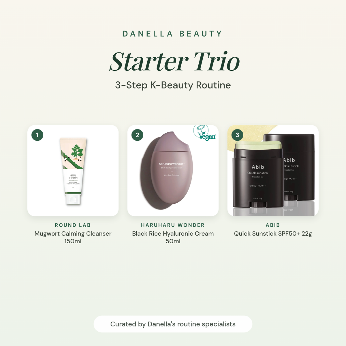Starter Trio – 3-step K-beauty routine set, all 3 products shown, Danella Beauty